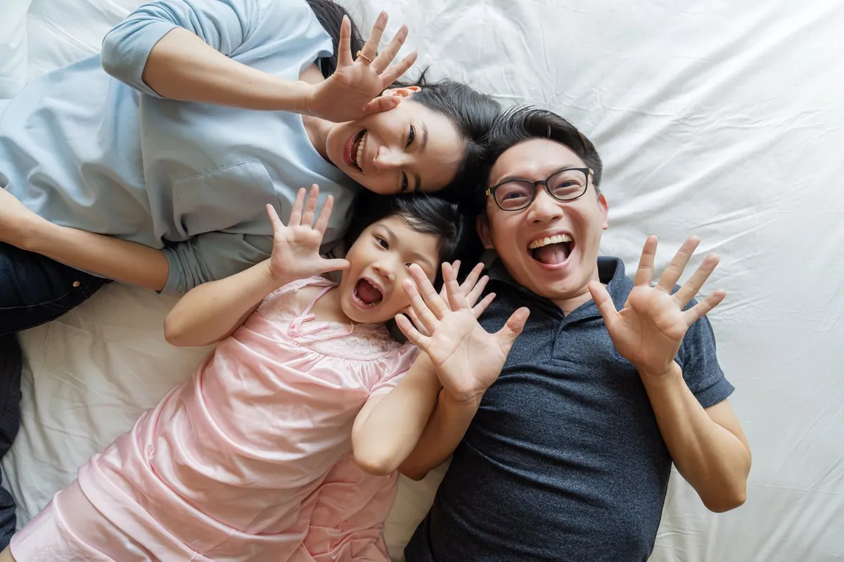 A family relaxing together at home in clean, fresh air